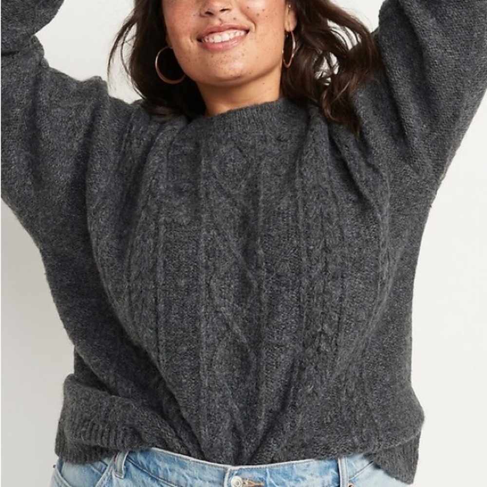 Textured Charcoal Gray Crewneck Sweater